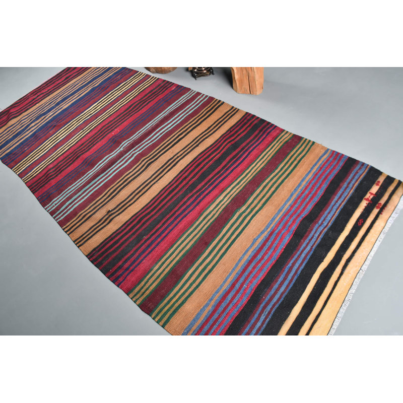 Tapis turc rétro vintage Oushak en rouge vif pour une utilisation intérieure ou extérieure et décoration de chambre bleu / rouge