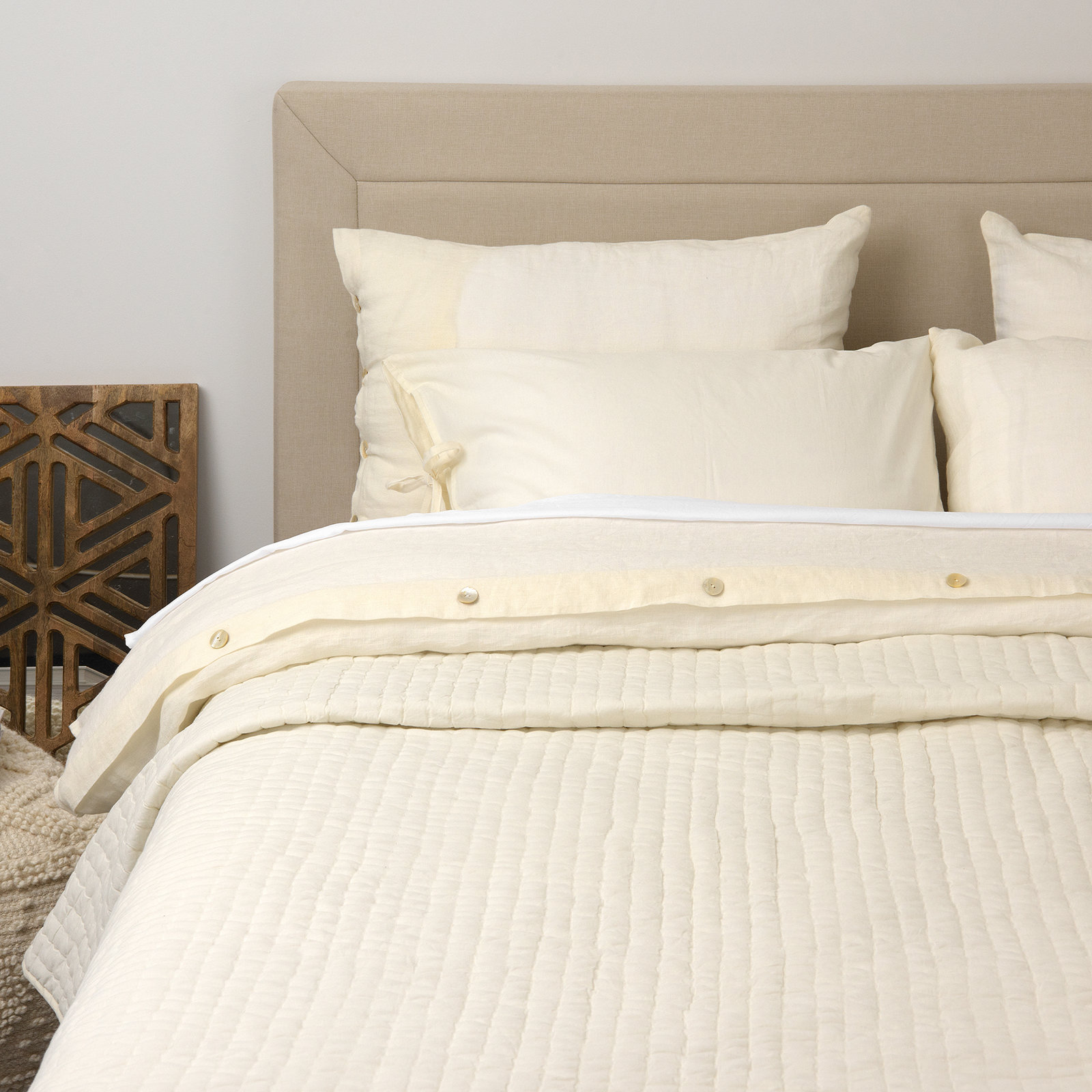 Cotton Quilt Set, King Quilt, Ivory