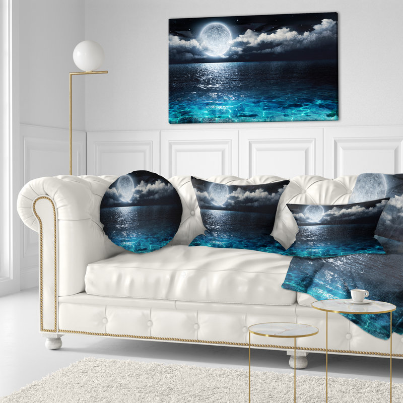Pleine lune romantique au-dessus de la mer - impression, H 20 po x l 40 po, Toile tendue