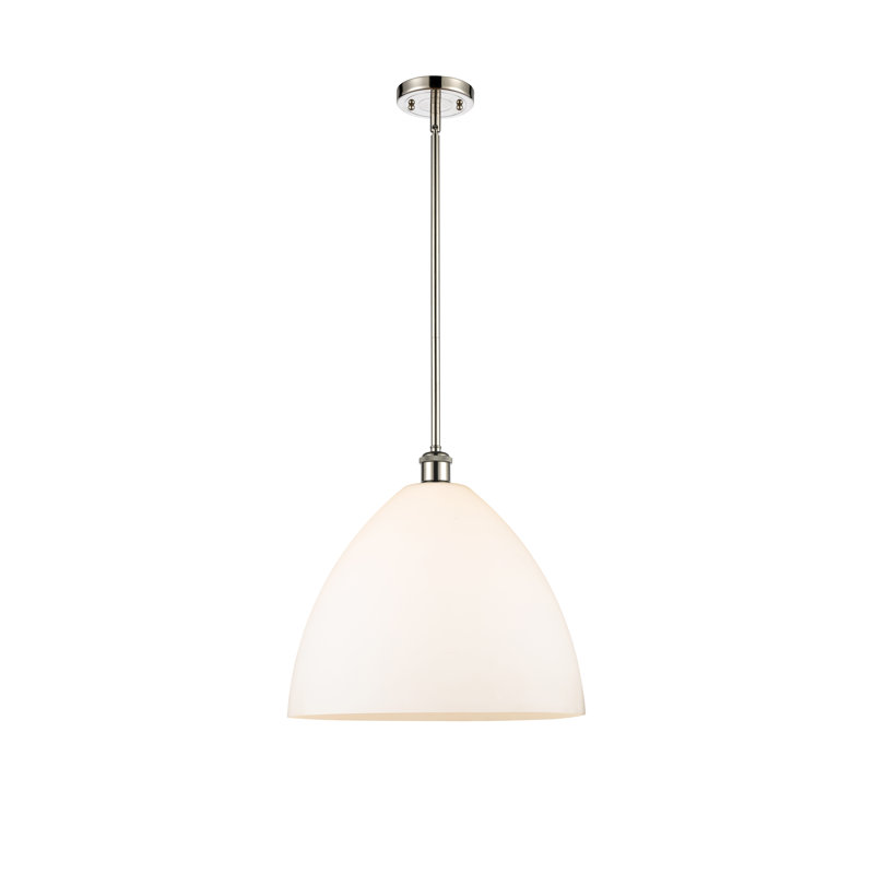 Luminaire suspendu en forme de globe à 1 lumière Alonta, Blanc mat, H 49,75 po x l 16 po x P 16 po, Nickel poli