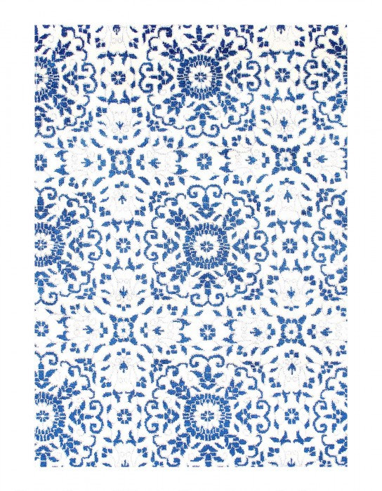 Tapis blanc / bleu rectangulaire unique 5 pi 11 po x 9 pi Henzlee