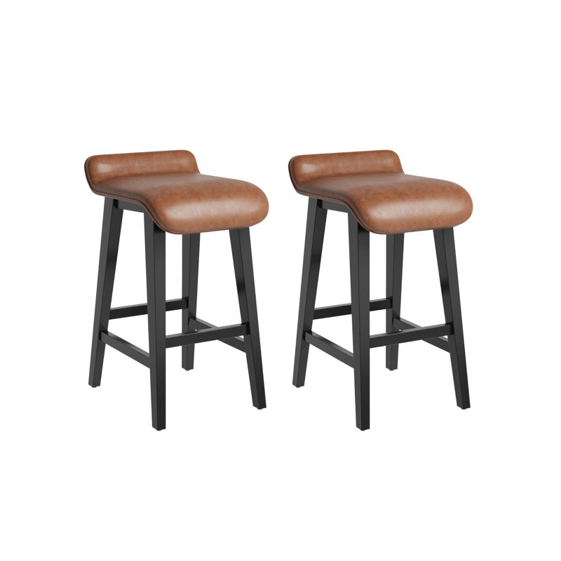 Ensemble de 2 tabourets de bar 26,2 po, tabourets de bar à hauteur de comptoir avec structure en bois massif et large siège rembourré en cuir de polyuréthane, tabourets de bar pour îlots de cuisine, comptoirs