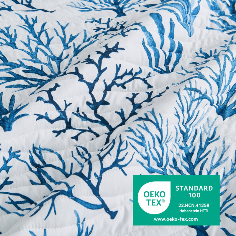 Navy Coral Twin Reversible Microfiber Coastal Quilt Set