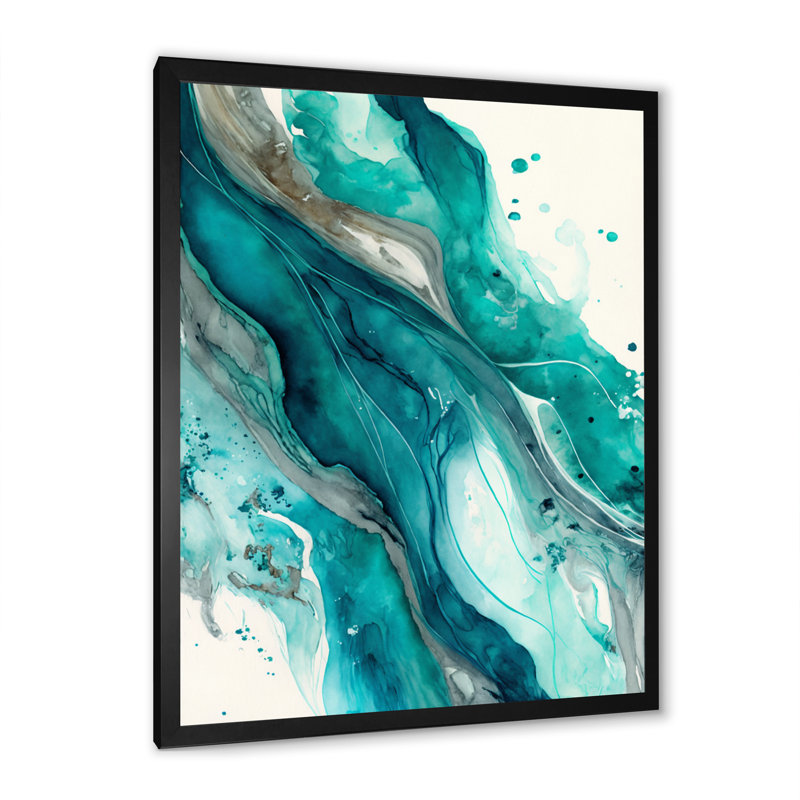 Turquoise Waves in Paradise V - reproduction sur toile, Toile avec cadre photo noir, H 32 po x l 16 po x P 1 po