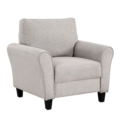 Chaise en tissu texturé de couleur sable, fabrication en bois massif et contreplaqué, rembourrage en mousse et ressorts ensachés, coussins de dossier attachés de couleur moderne avec tissu, fini pour le salon