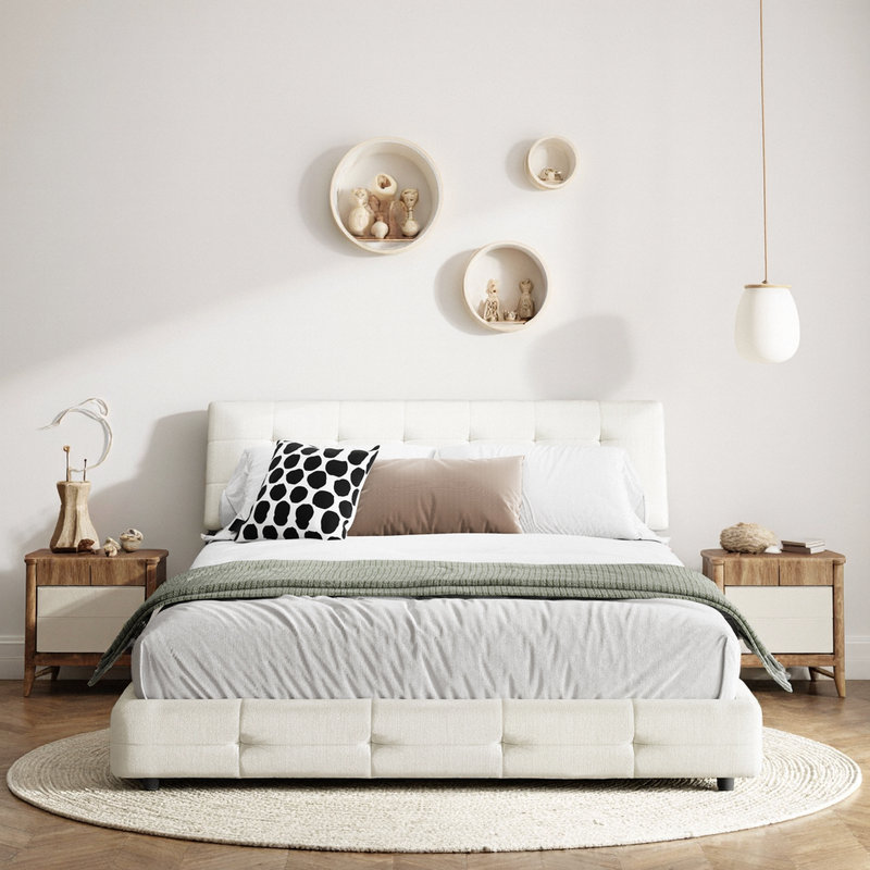Lit plateforme grand / très grand avec très grand lit ultra-doux, Très grand lit, Beige