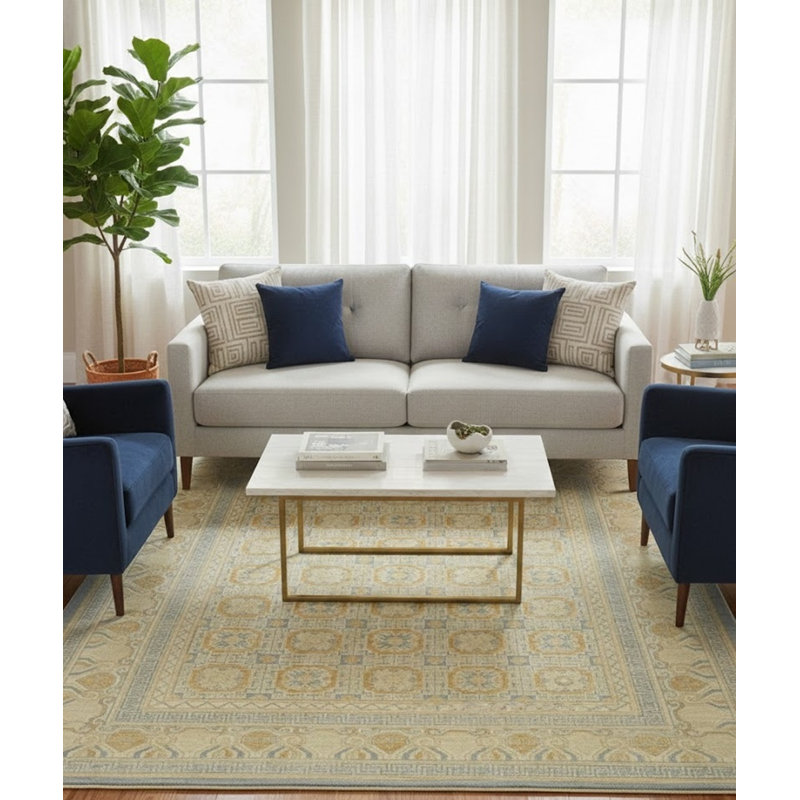 Tapis oriental tribal bleu-gris 9X12
