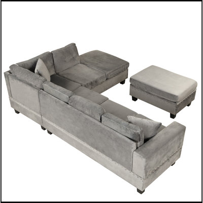 Canapé modulaire en L avec repose-pieds et 2 coussins Ari