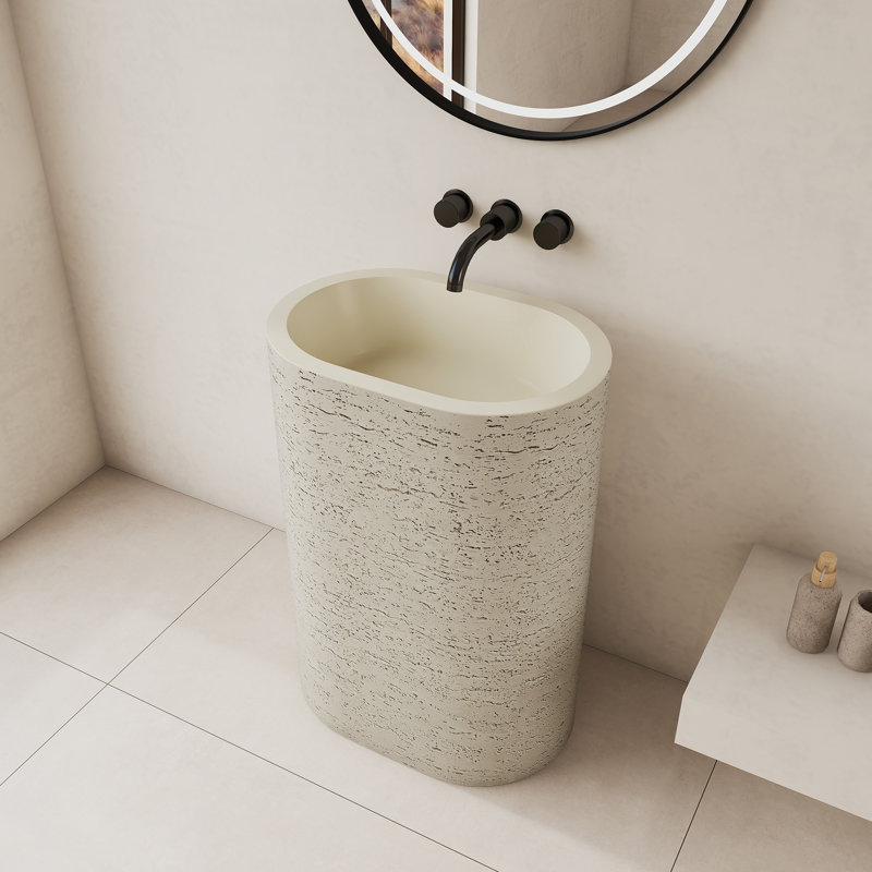 Lavabo de salle de bain autoportant moderne à surface solide avec port de contrôle (hauteur de 34 pouces)
