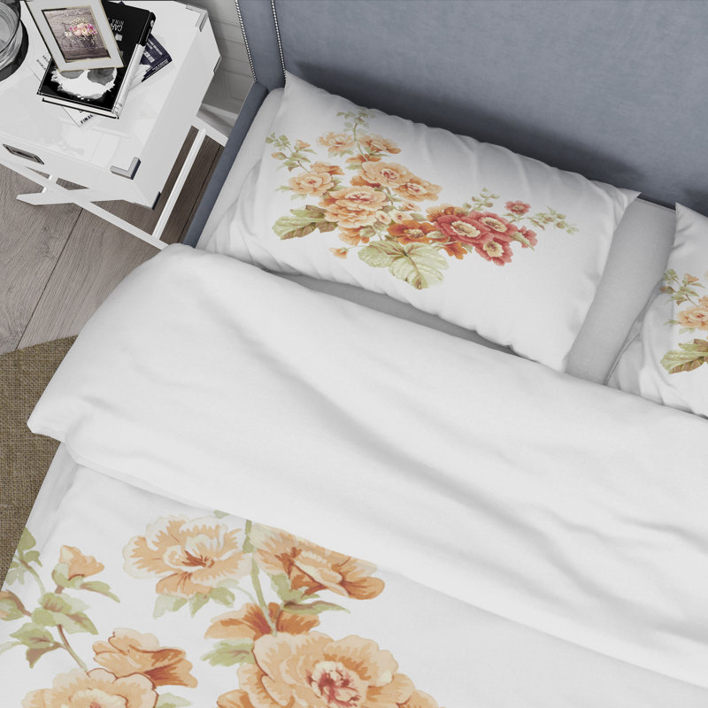 Fleurs sauvages orange et rouges - Ensemble de housse de couette traditionnel - Microfibre de polyester