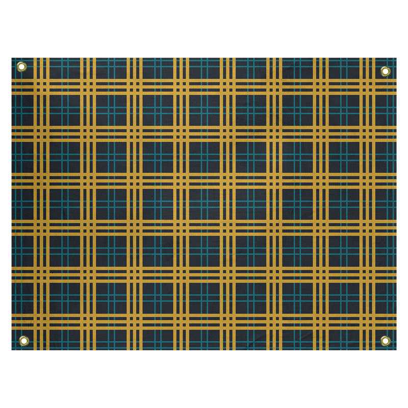 Tapisserie en polyester Jacksonville Luxury, H 59 po x l 80 po, Noir / bleu sarcelle / or