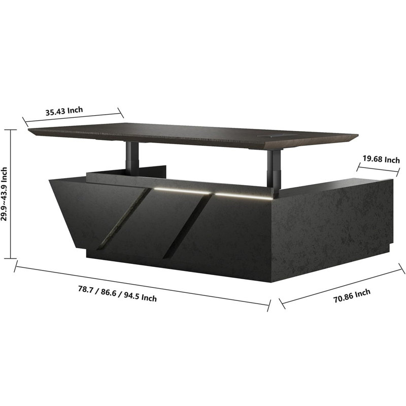 78.7in Right Adjustable Height L-shaped Executive Desk With Led Light Modern Office Desk Large Executive Standing Desks For Home Office Bussiness