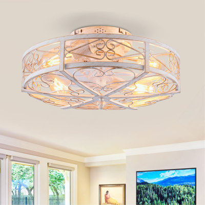 Ventilateur de plafond à cage de 20 po avec lumières et télécommande, moteur réversible, télécommande CC, ventilateur de plafond à 6 vitesses, minuterie, pour le salon, la chambre à coucher, la salle à manger - ampoules non incluses