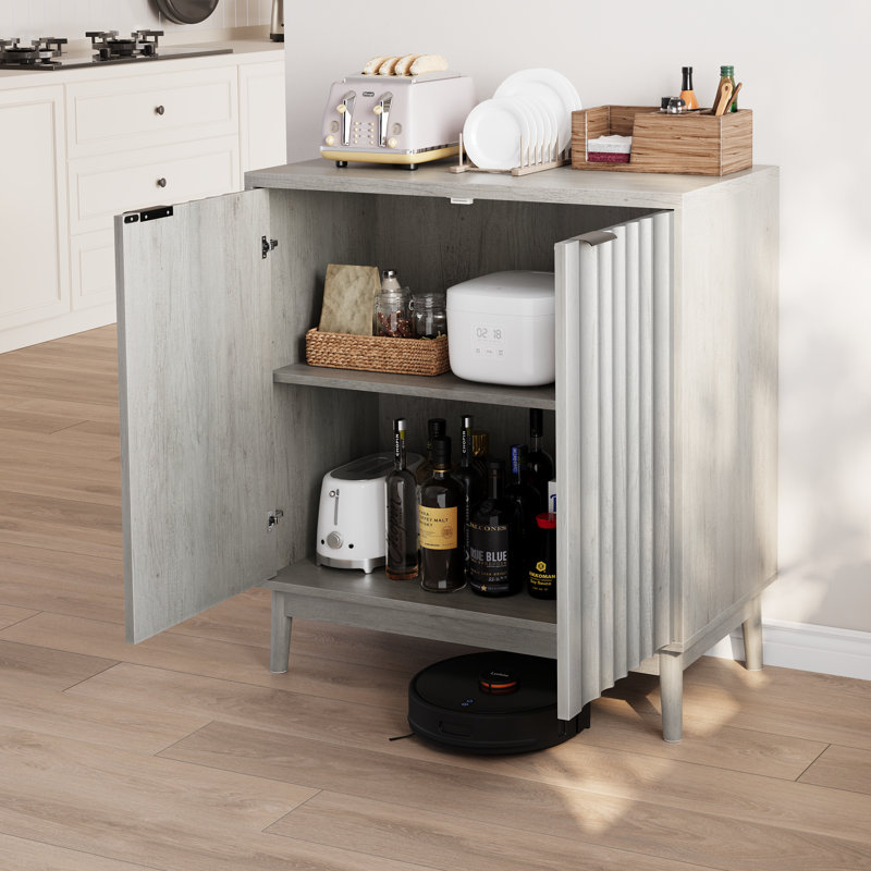 Buffet gris, armoire autoportante avec portes cannelées, armoire de rangement en bois pour le salon