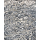 Hand Knotted Abstract Area Rug in Silver/Gray/Ivory