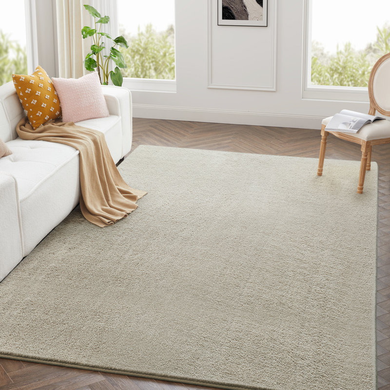 Solid Color Machine Tufted Pashmina Area Rug., Beige, Rectangle 80 x 150 cm
