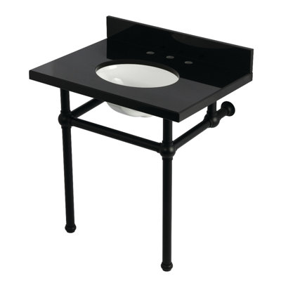 Kingston Brass Templeton 30-Inch Black Granite Console Sink with Brass Legs (8-Inch, 3-Hole)