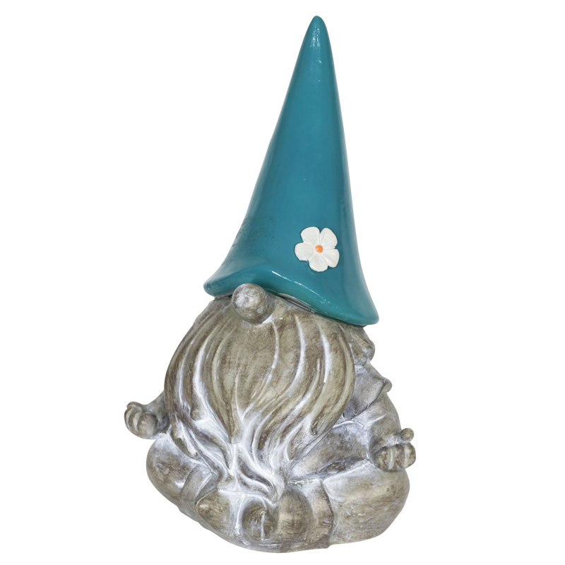 Teal Solar Powered Meditating Gnome Garden Statue