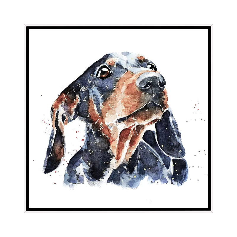 Teckel noir et brun clair par Edwatercolours-impression, Pas de tapis, H 26 po x l 26 po x P 1,5 po, Toile blanche encadrée