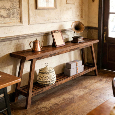 Console de 70,9 pouces de style campagnard pour entrée, table d'entrée à 2 niveaux