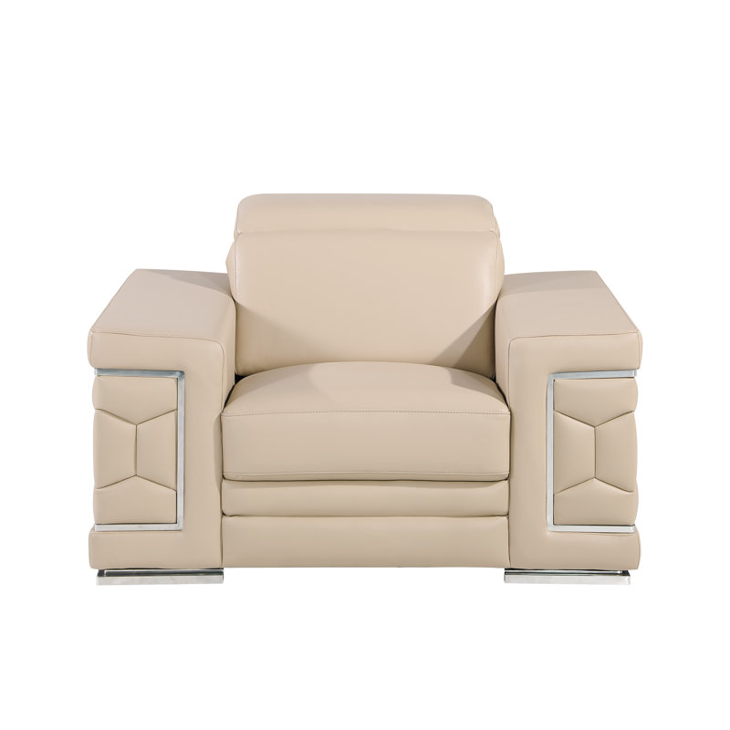 Charliee Genuine Leather Armchair, Beige
