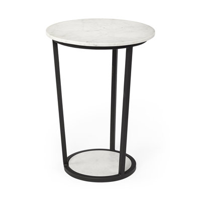  Table de bout moderne en marbre noir et blanc 25 po