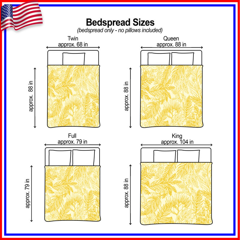 Couvre-lit matelassé jaune feuilles botaniques toutes tailles, Double