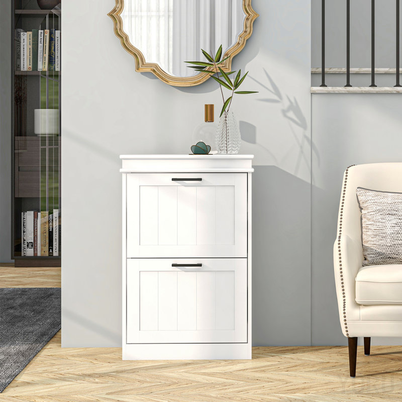 Armoire à chaussures mince, 2 tiroirs rabattables, tablettes réglables pour le vestibule - blanc, Blanc