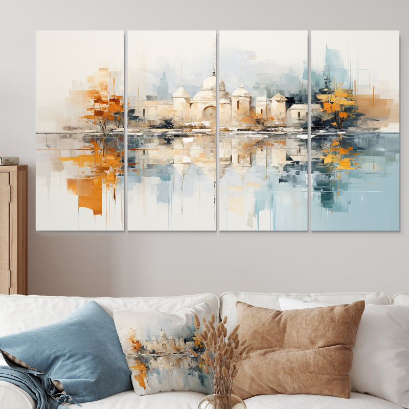 "Eastern City Towers", art mural sur toile 4 pièces, H 32 po x l 64 po