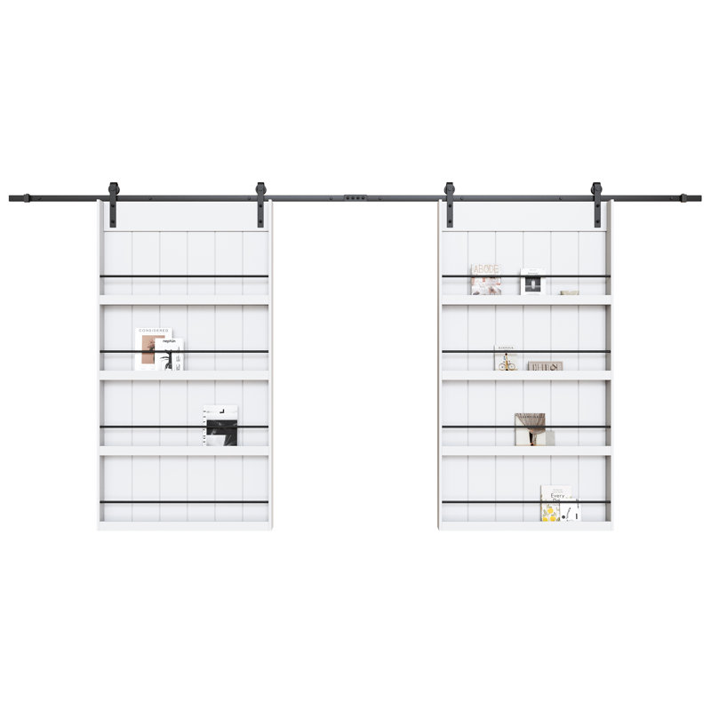 Four Shelf Double Primed Sliding Barn Door With Mounting Hardware Kit（Bookshelf Style）, 84" x 84"