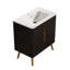 Meuble-lavabo autoportant de 30 po avec lavabo et rangement latéral, noir brossé, esthétique en noyer rayé, bords arrondis, mécanisme de fermeture en douceur, tablettes réglables, design moderne fonctionnel