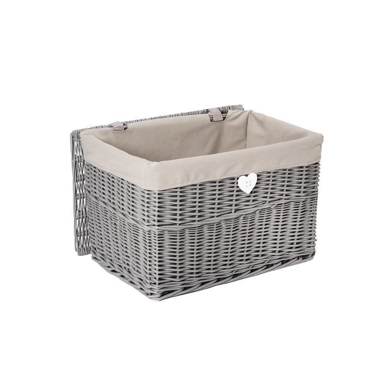 Wicker Storage Trunk with Lid and Cotton Liner, 30cm H x 47cm W x 30cm D, Grey