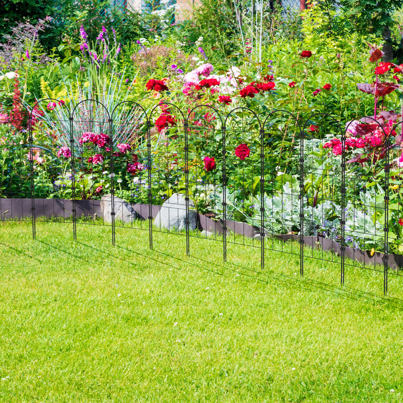 Ensemble de clôture et de treillis de jardin en métal noir, bordure de paysage arquée avec structure renforcée, clôture résistante à la rouille