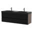 Meuble-lavabo de 60 po en noyer Grace avec lavabo en quartz d'ingénierie noir mat et tiroirs noirs doux, meuble-lavabo mural flottant pour salle de bain moderne, lavabo une pièce noir mat, pré-assemblé