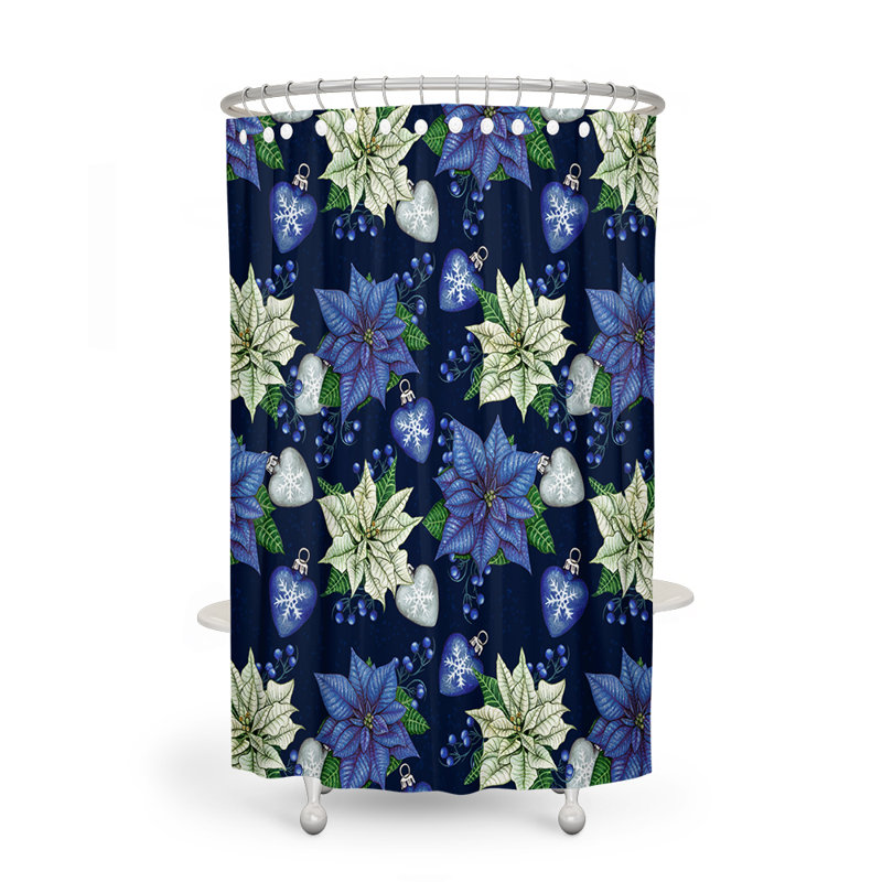 Bolduc Floral Shower Curtain, Blue, White, 72" H x 70" W x 6" D