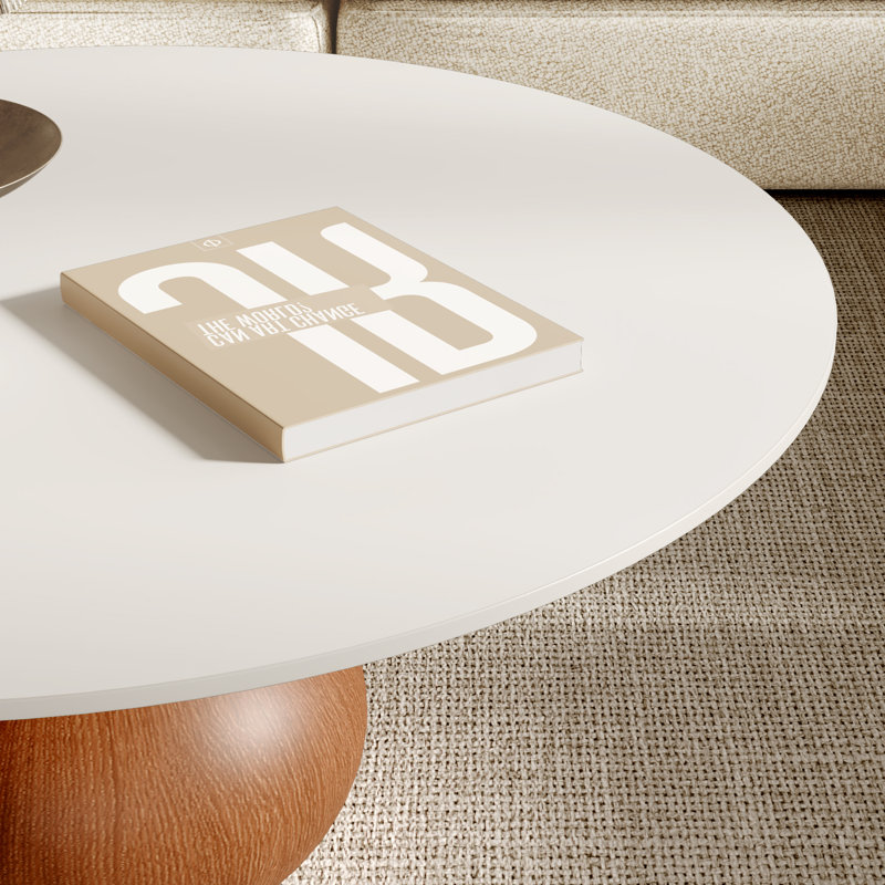 Table basse Jackline Living Mid-Century, Blanc mat / brun pierre, H 18,23 po x L 41,73 po x l 41,73 po