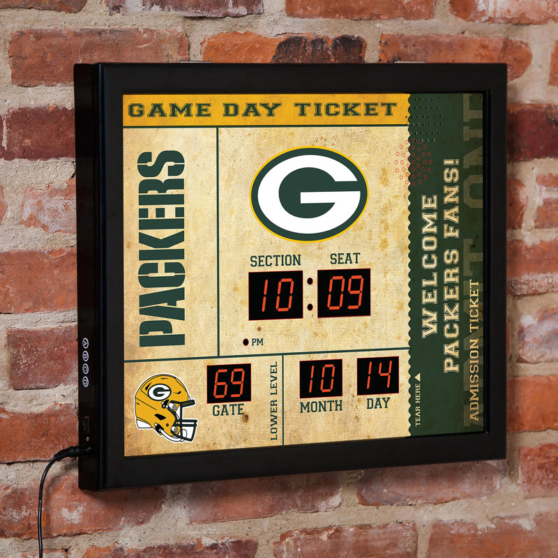 Horloge murale Green Bay Packers, Sport Team Green Bay Packers, Brun clair / jaune / vert
