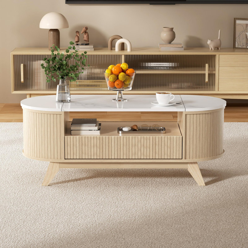 46.4" Fluted Oval Coffee Table with Drawer