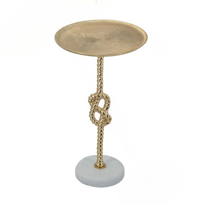 13.8X13.8X24" Gold Side Table With Rope Knot Design And White Marble Base(Only Including Coffee Table)