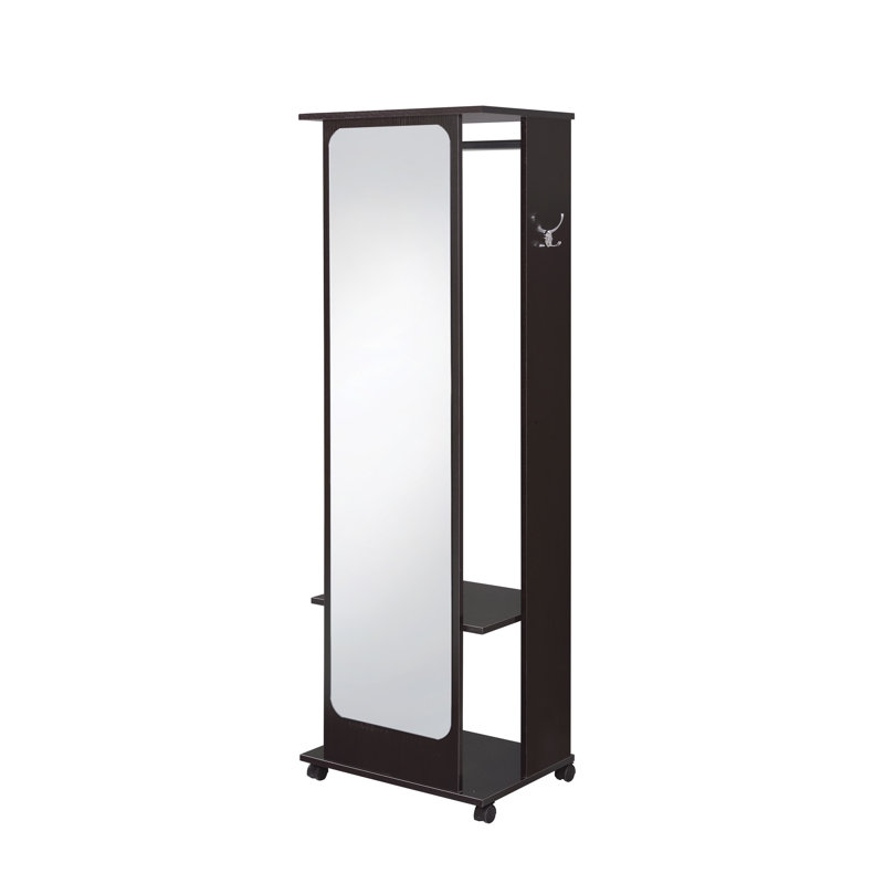 Stylish Hall Tree With Open Compartments, Hanging Rod, And Full-Length Mirror, A Practical And Elegant Addition To Your Home.