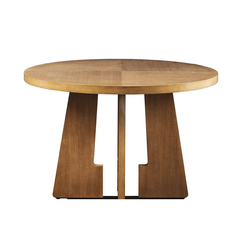 Table en placage de pacane de 44 po de diamètre avec grain naturel et belle structure ronde A ouverte