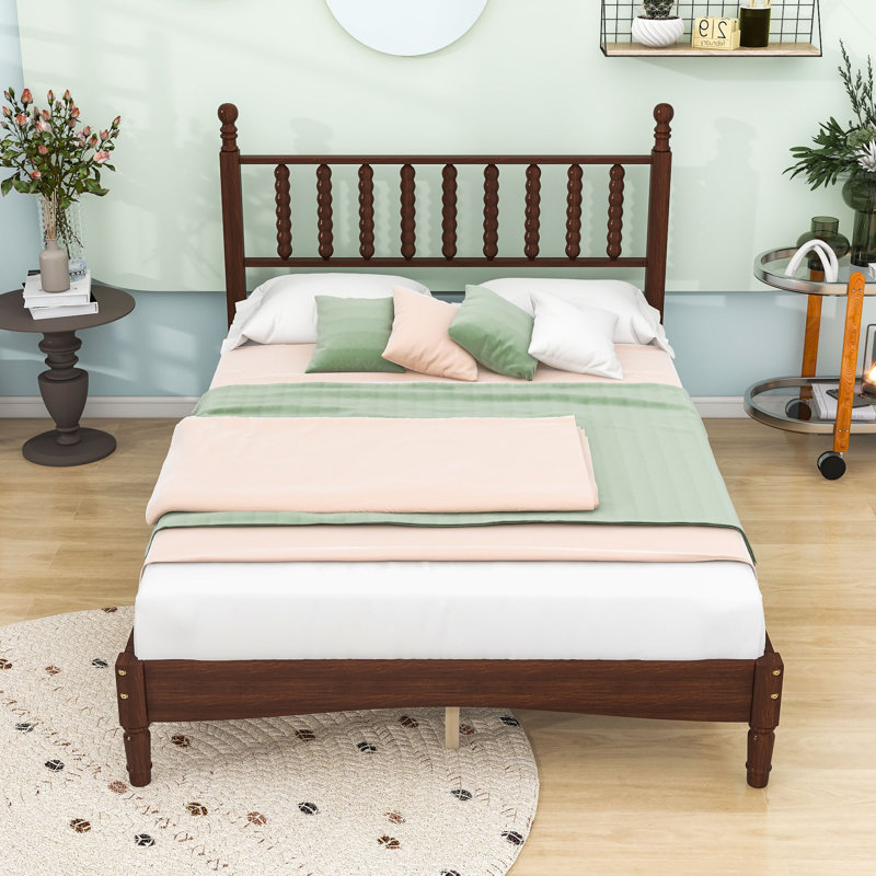 Lit plateforme rétro en bois avec tête de lit en forme de gourde, Noyer, Full