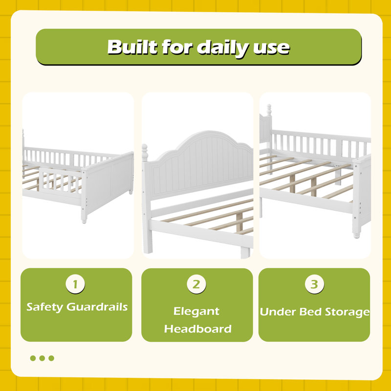 Wood Platform Bed With Headboard And Footboard, Full, White
