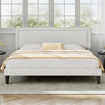 Auxter King Size Bed Frames, Velvet Platform Bed With Adjustable Headboard And Wooden Slats Support