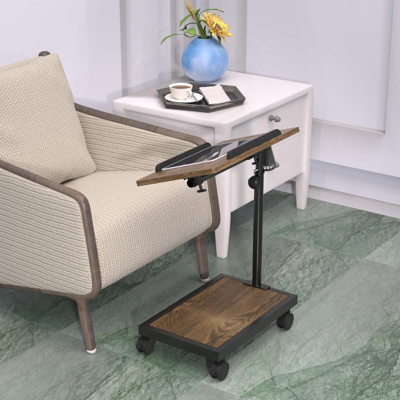 C-shaped Adjustable End Table With Wheels