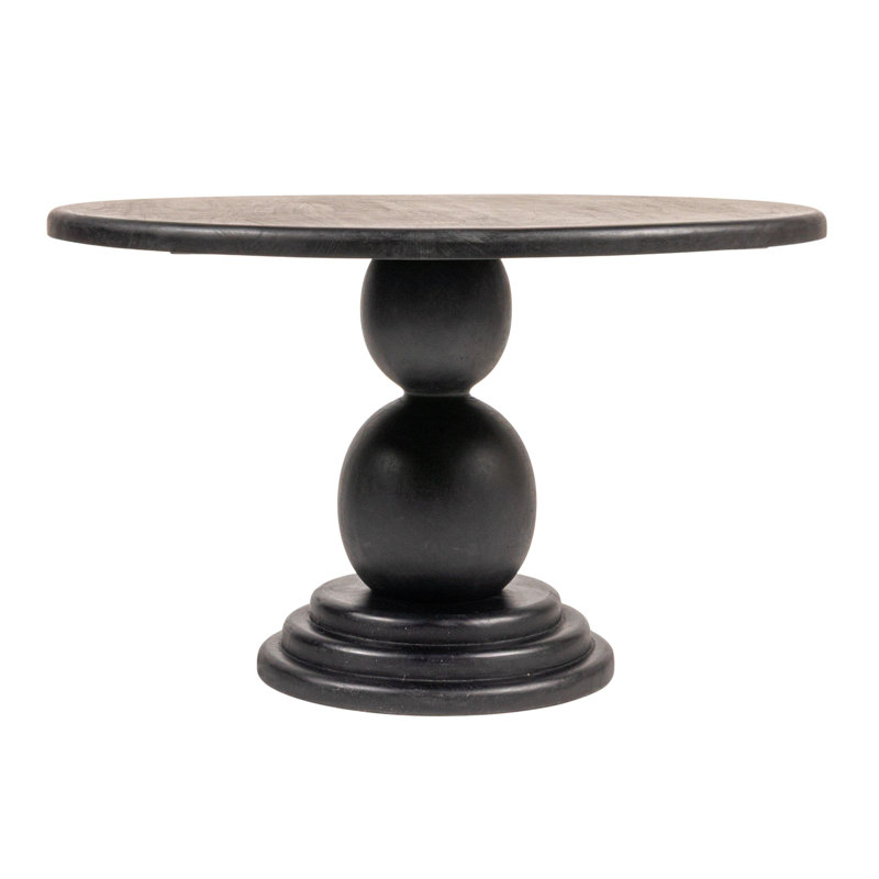 Table basse ronde à piédestal en bois de manguier, Noir