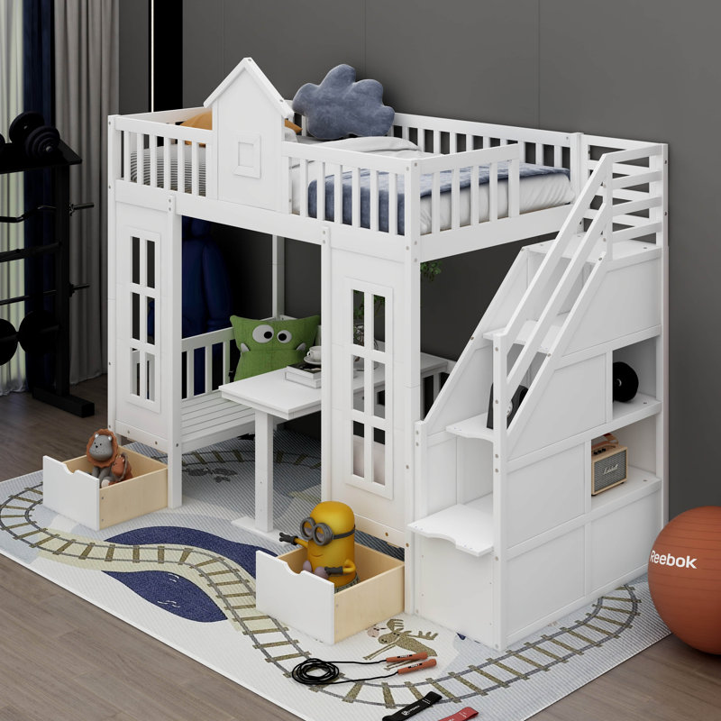 Lit superposé avec tiroirs Roseanna Kids, Simple sur simple, Blanc