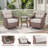 Circlarmino 7-Piece Outdoor Wicker Patio Conversation Set With Square Metal Fire Pit, Swivel Gliders, Ottomans And Side Table For Patio-1177895542