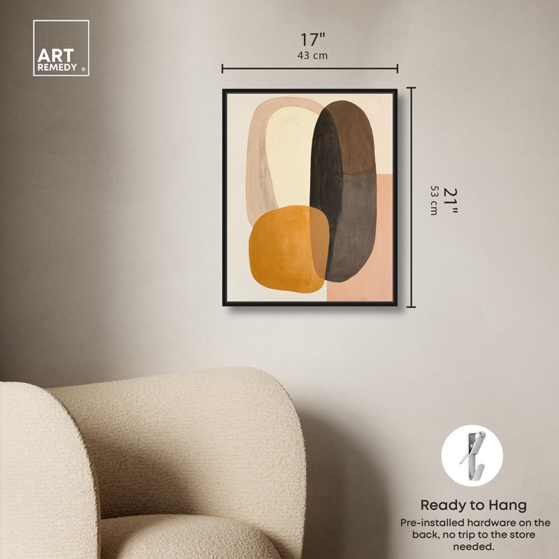 «Burnt Ochre Orbit», toile par Art Remedy, H 21 po x l 17 po, Cadre flottant noir