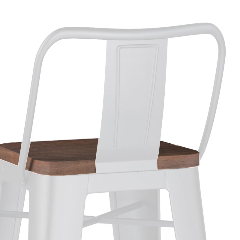 Rayne White 30 Inch Industrial Metal and Wood Bar Stool Set